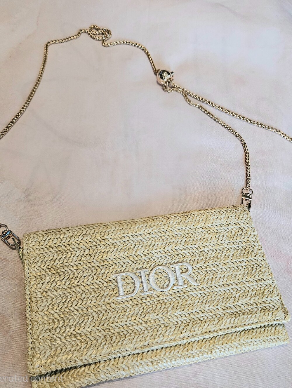 Dior Beauty Beige Raffia Pouch With Attachable Crossbody Gold Chain